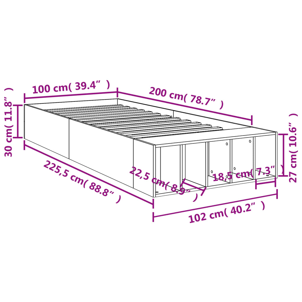 Sengeramme hvit 100x200 cm konstruert tre