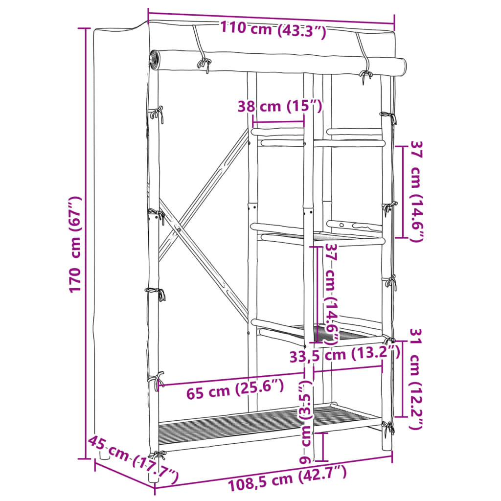 Garderobe 110x45x170 cm bambus