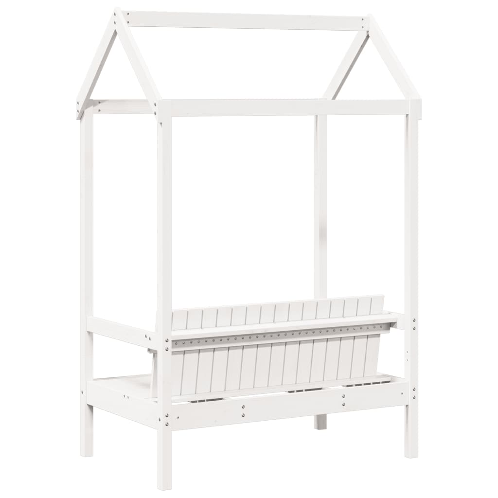 Benk med tak hvit 117,5x70x176,5 cm heltre furu