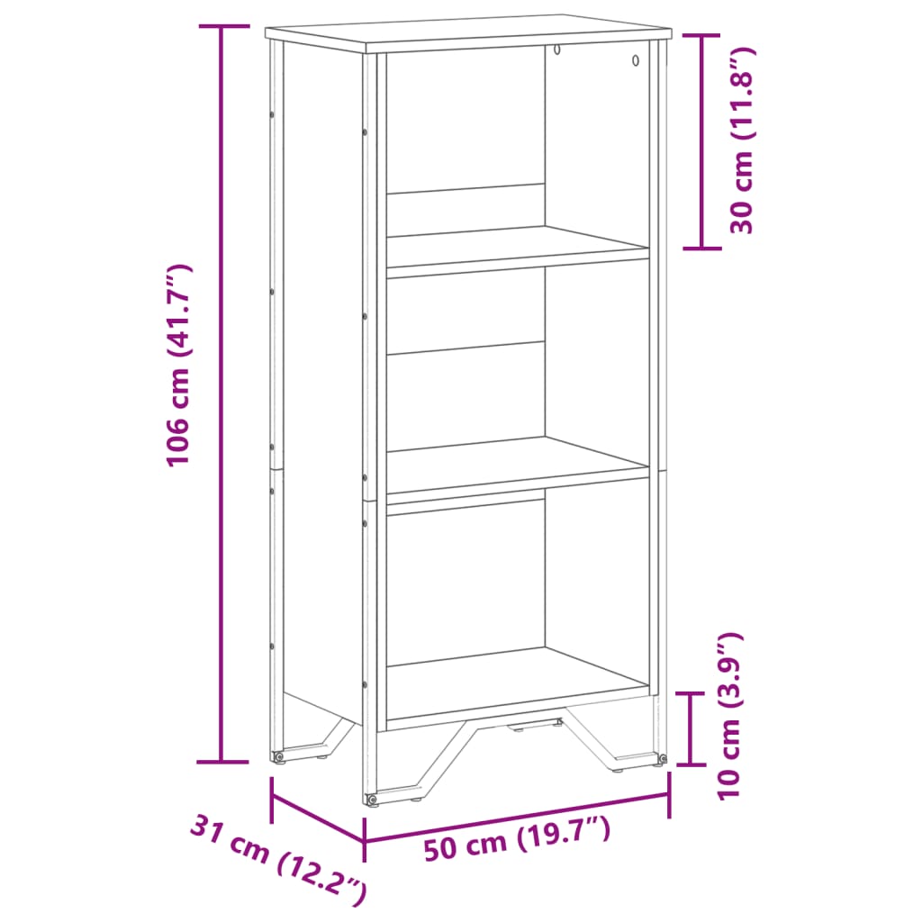 Bokhylle sonoma eik 50x31x106 cm konstruert tre