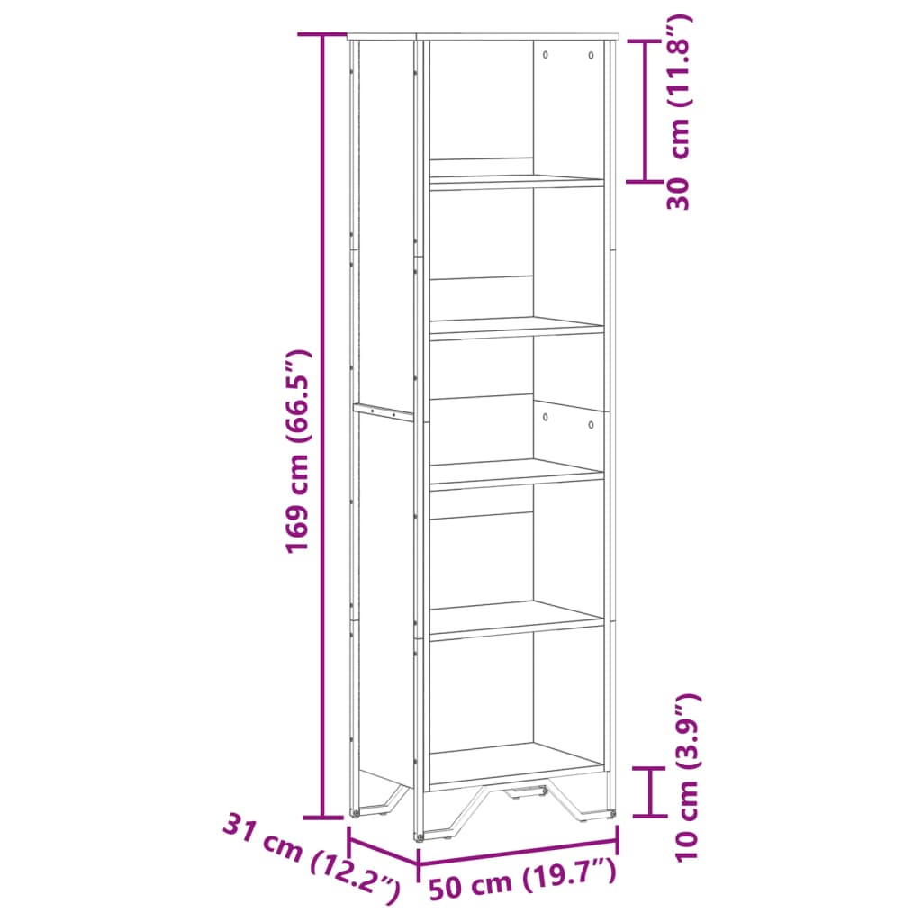 Bokhylle sonoma eik 50x31x169 cm konstruert tre