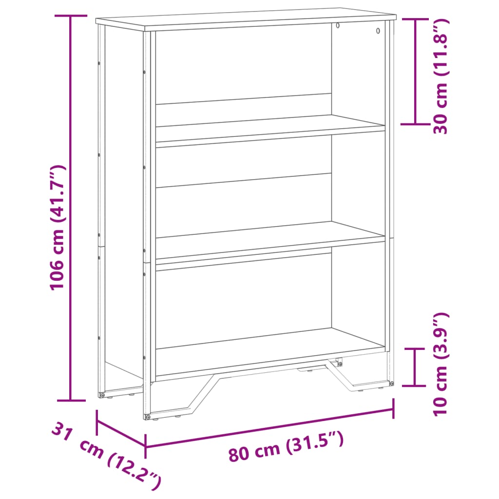 Bokhylle sonoma eik 80x31x106 cm konstruert tre