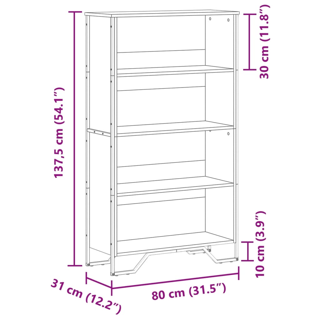 Bokhylle sonoma eik 80x31x137,5 cm konstruert tre