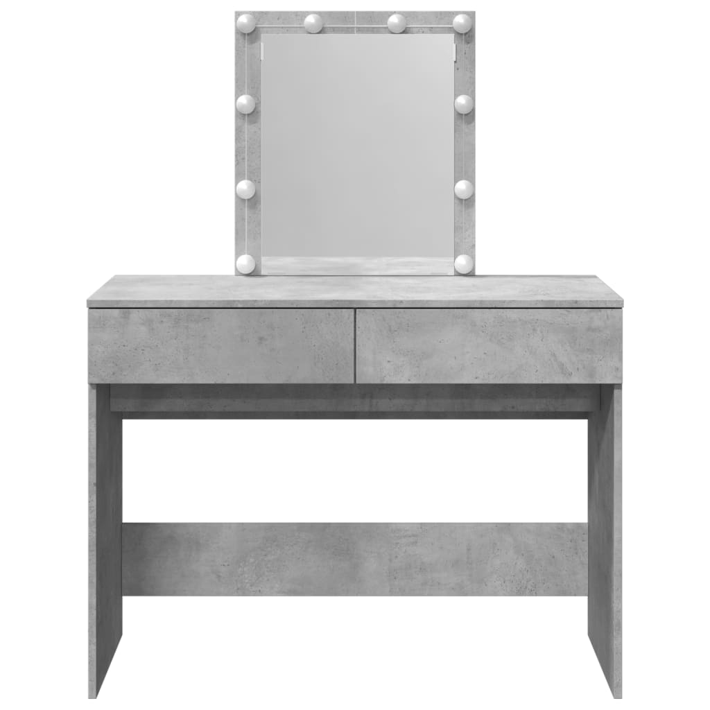 Sminkebord med LED betonggrå 100x40x130 cm