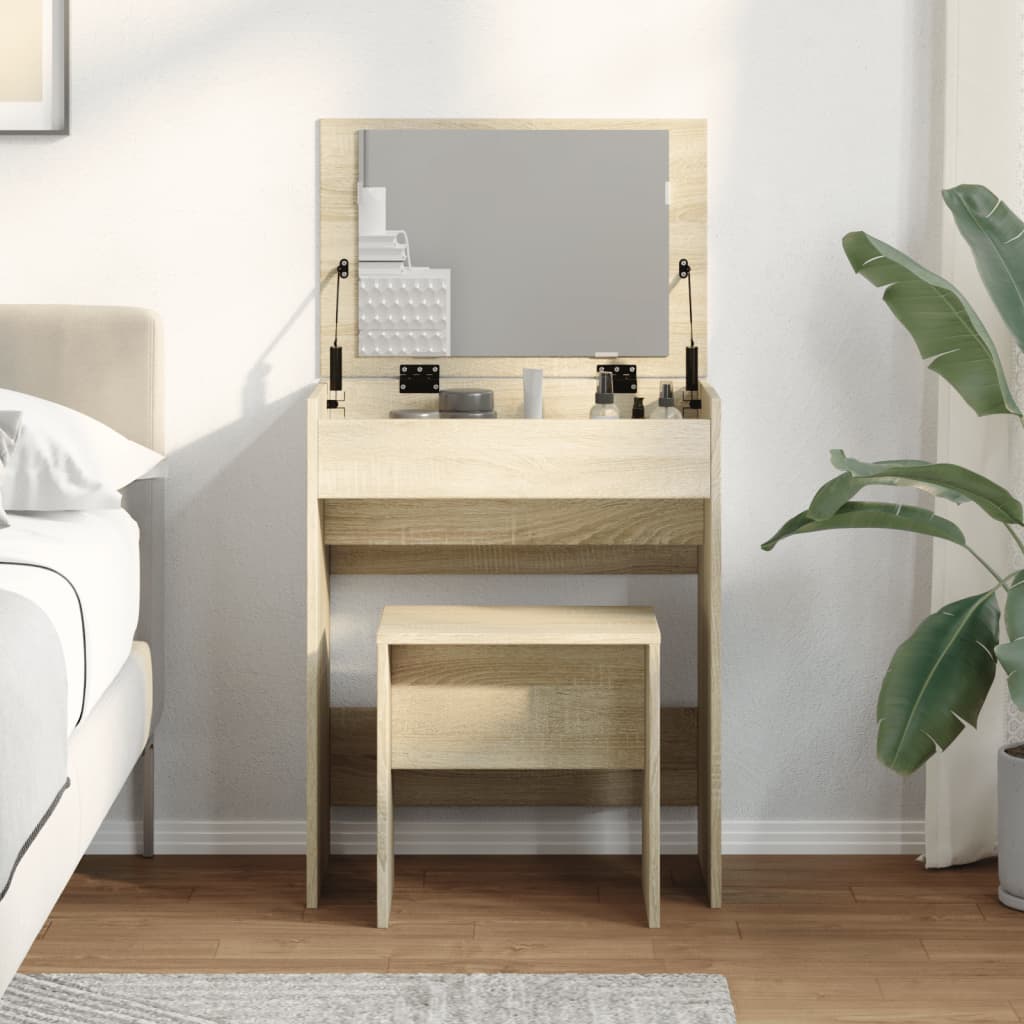 Sminkebord med krakk sonoma eik 60x40x113,5 cm