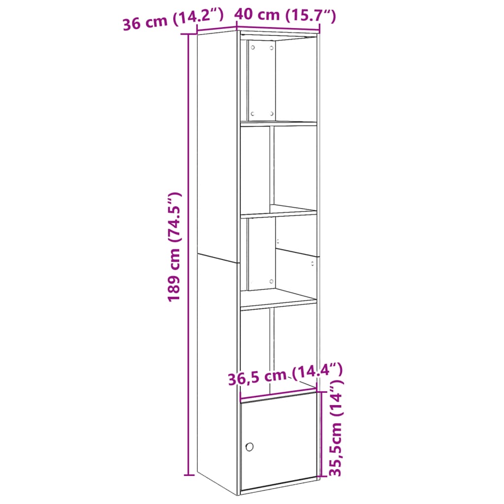 Bokhylle sonoma eik 40x36x189 cm konstruert tre