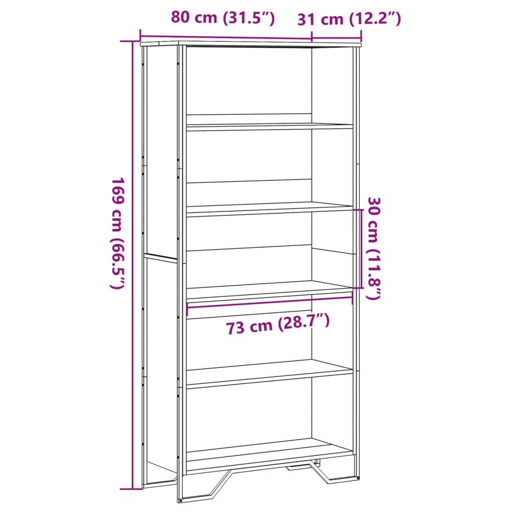 Bokhylle sonoma eik 80x31x169 cm sponplate