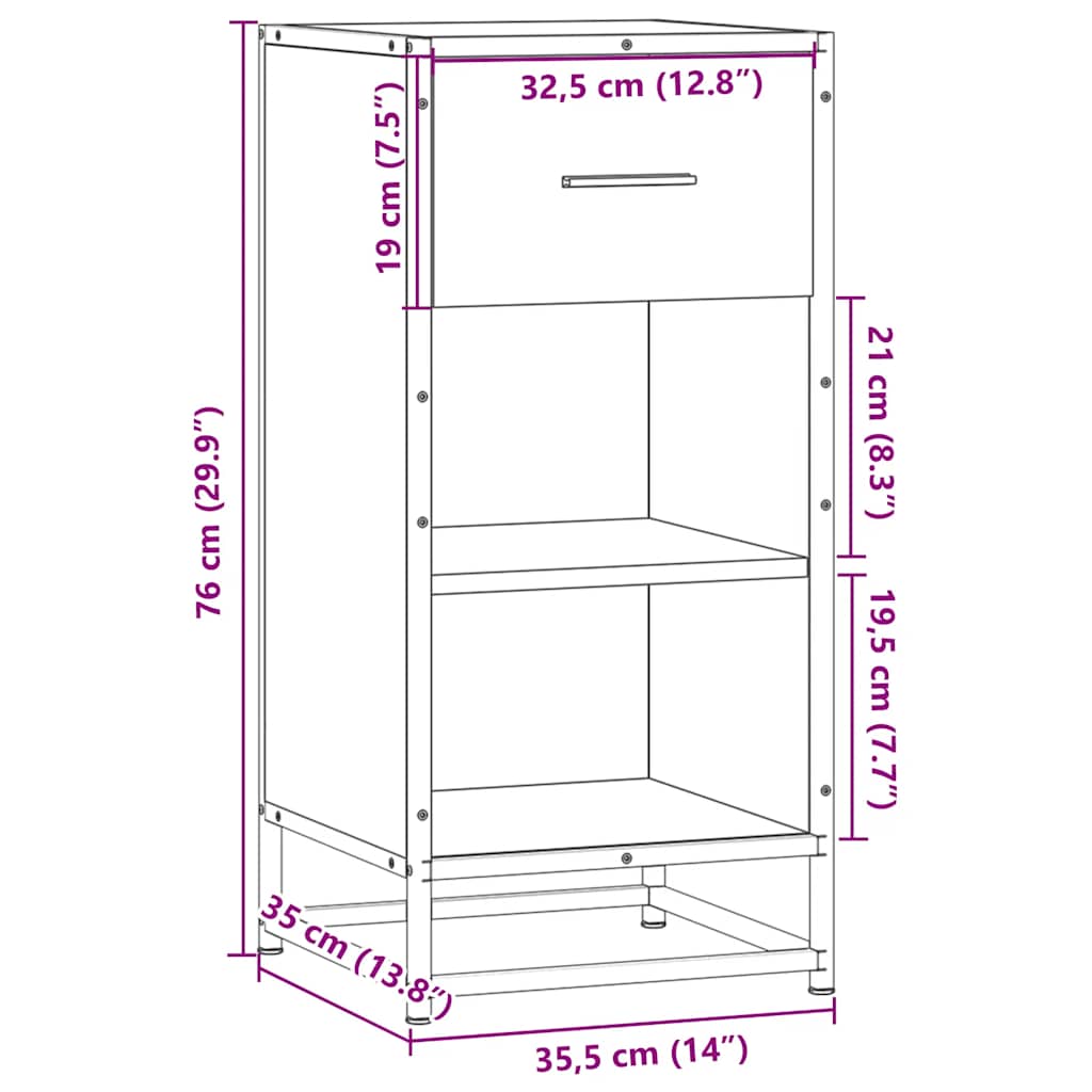 Skjenk sonoma eik 35,5x35x76 cm konstruert tre og metall