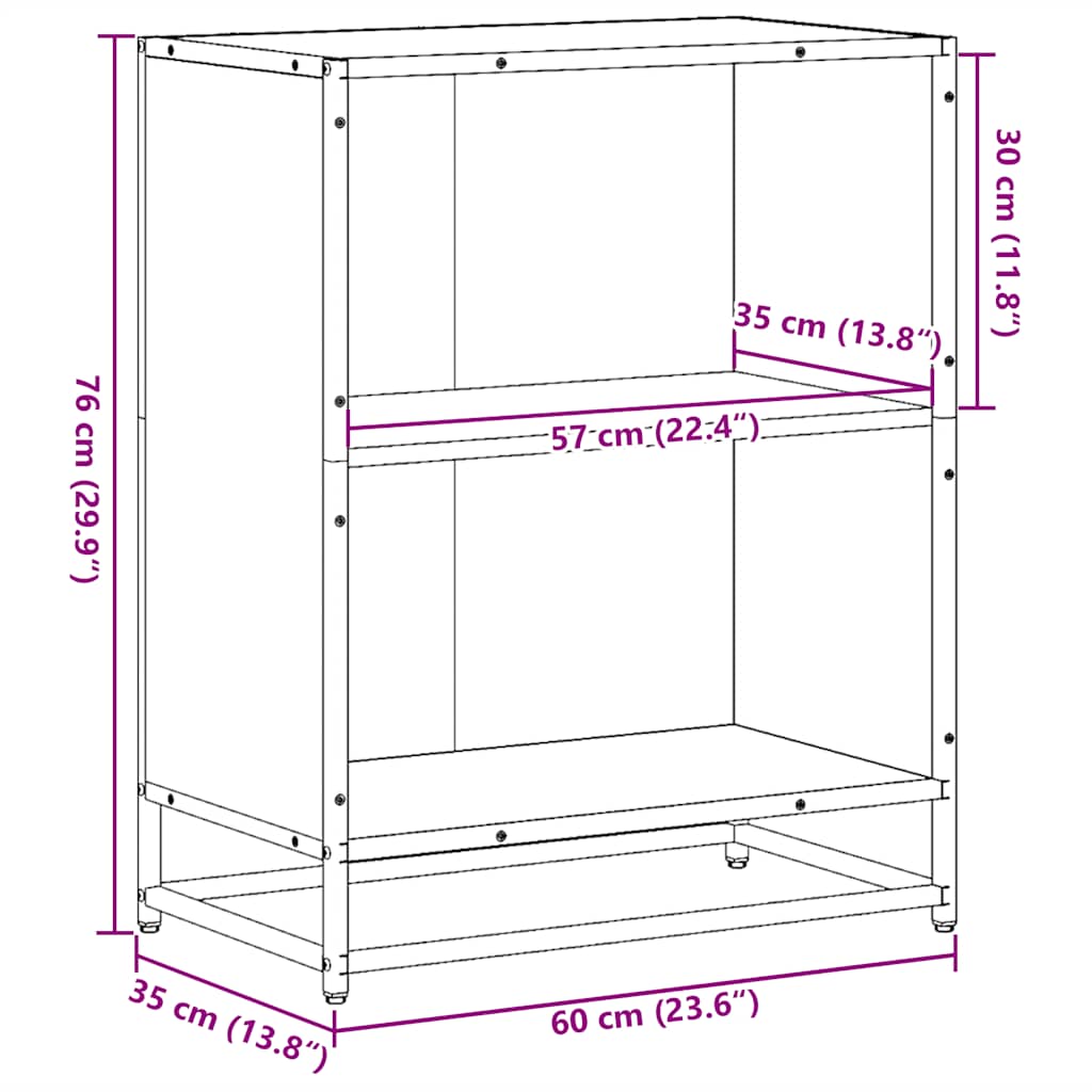 Bokhylle sonoma eik 60x35x76 cm konstruert tre