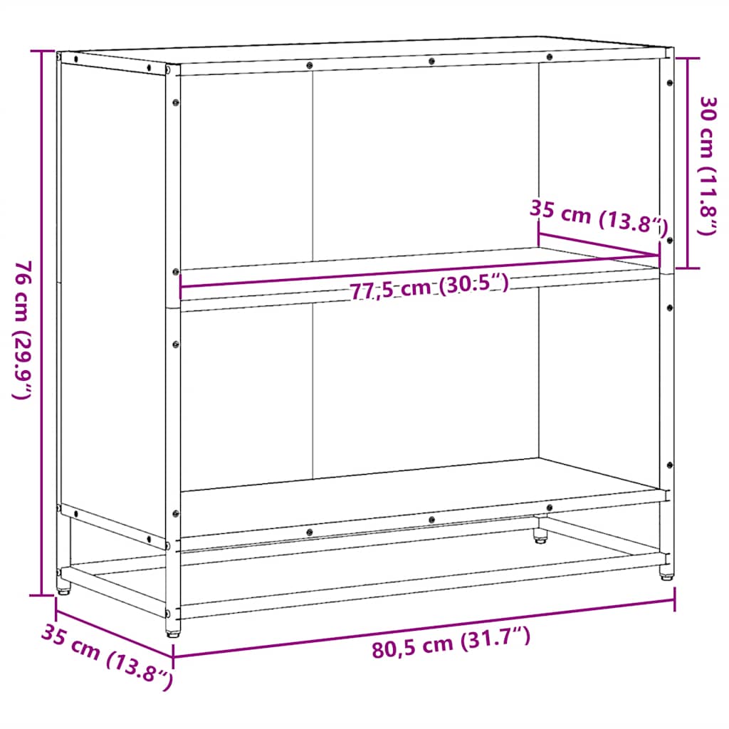 Bokhylle sonoma eik 80x35x76 cm konstruert tre