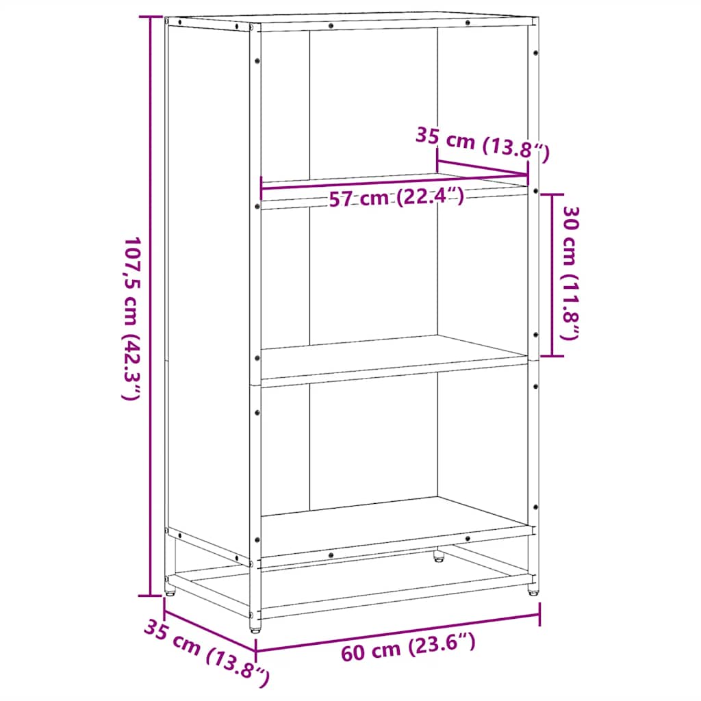 Bokhylle sonoma eik 60x35x107,5 cm konstruert tre