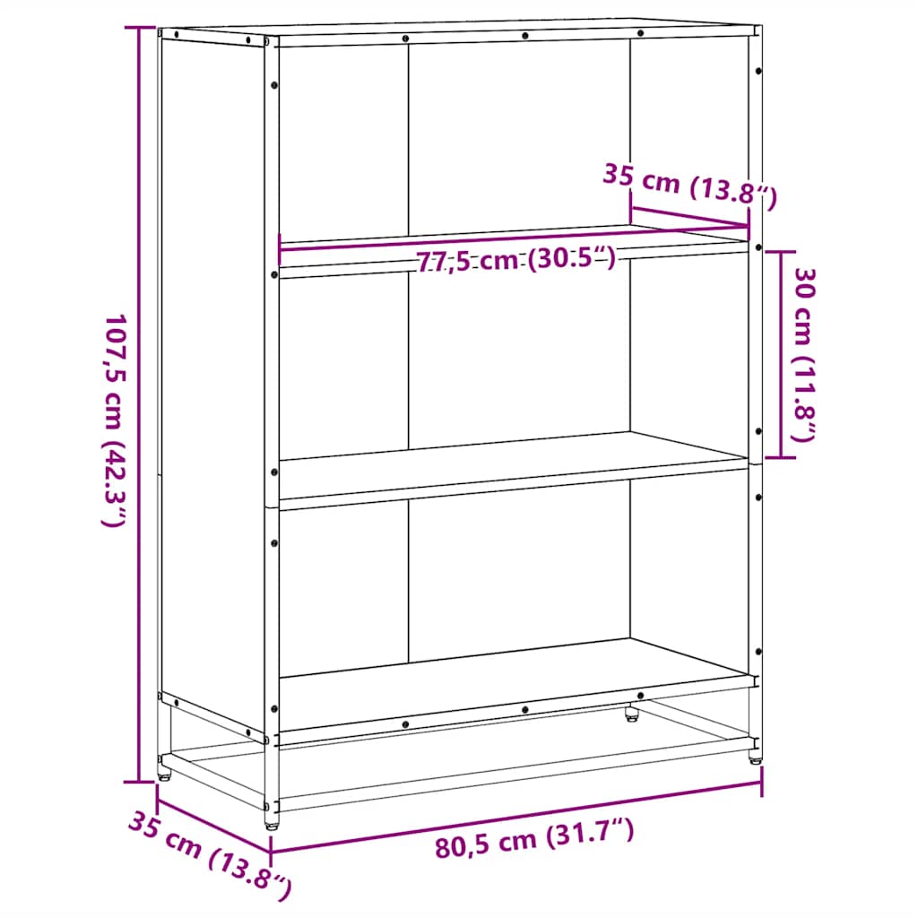 Bokhylle sonoma eik 80,5x35x107,5 cm konstruert tre