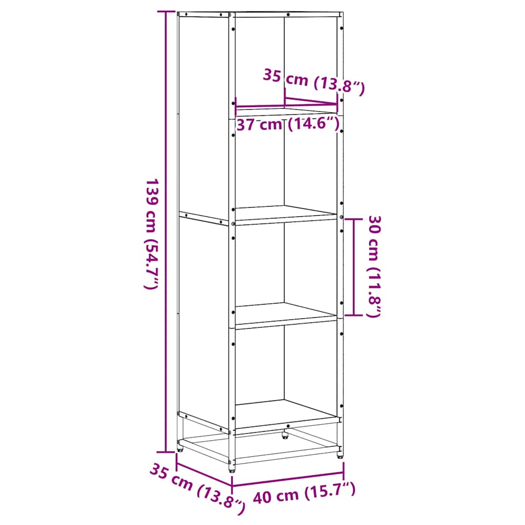 Bokhylle sonoma eik 40x35x139 cm konstruert tre