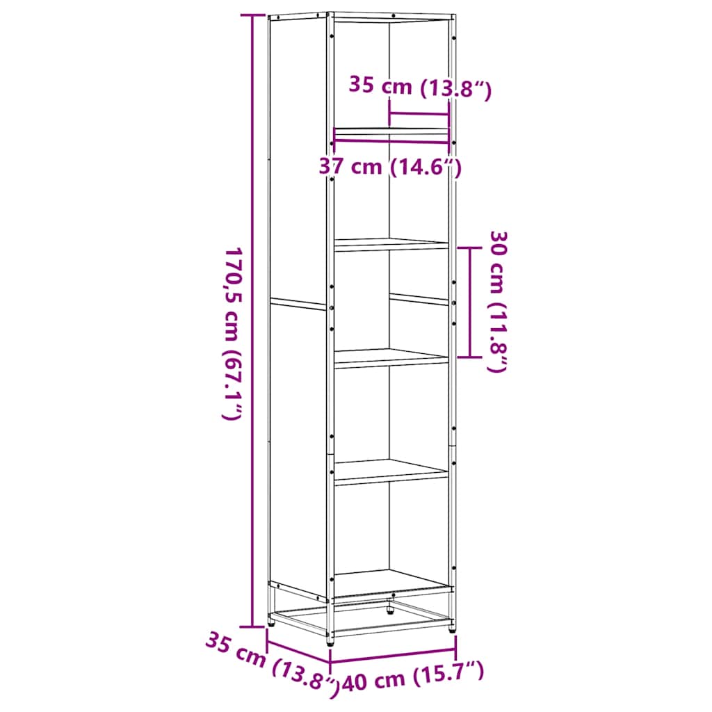 Bokhylle sonoma eik 40x35x170,5 cm konstruert tre