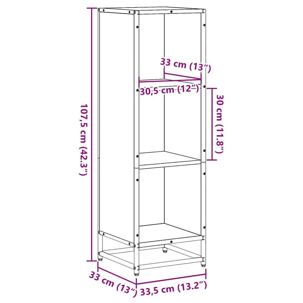 Bokhylle sonoma eik 33,5x33x107,5 cm konstruert tre