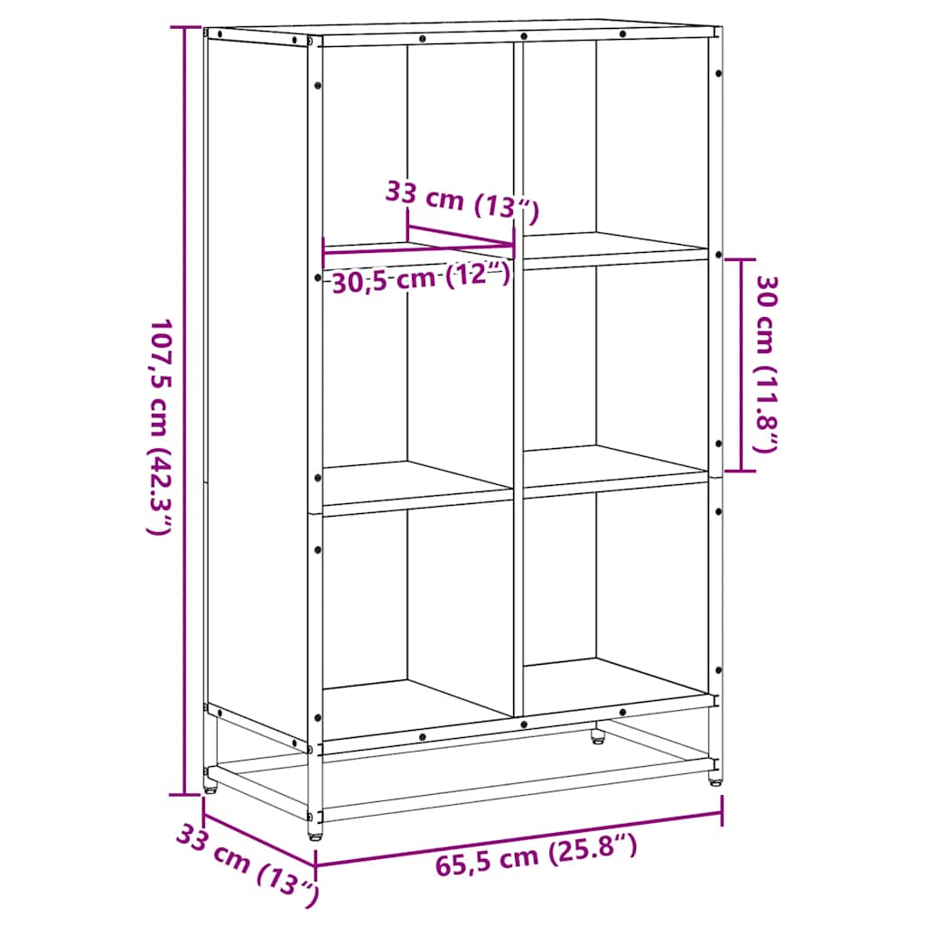 Bokhylle sonoma eik 65,5x33x107,5 cm konstruert tre