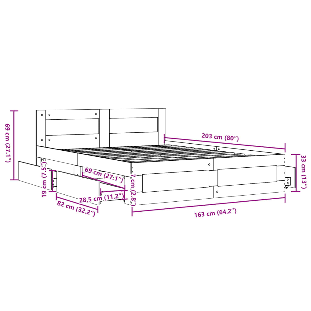 Sengeramme med hodegavl brun eik 160x200 cm konstruert tre
