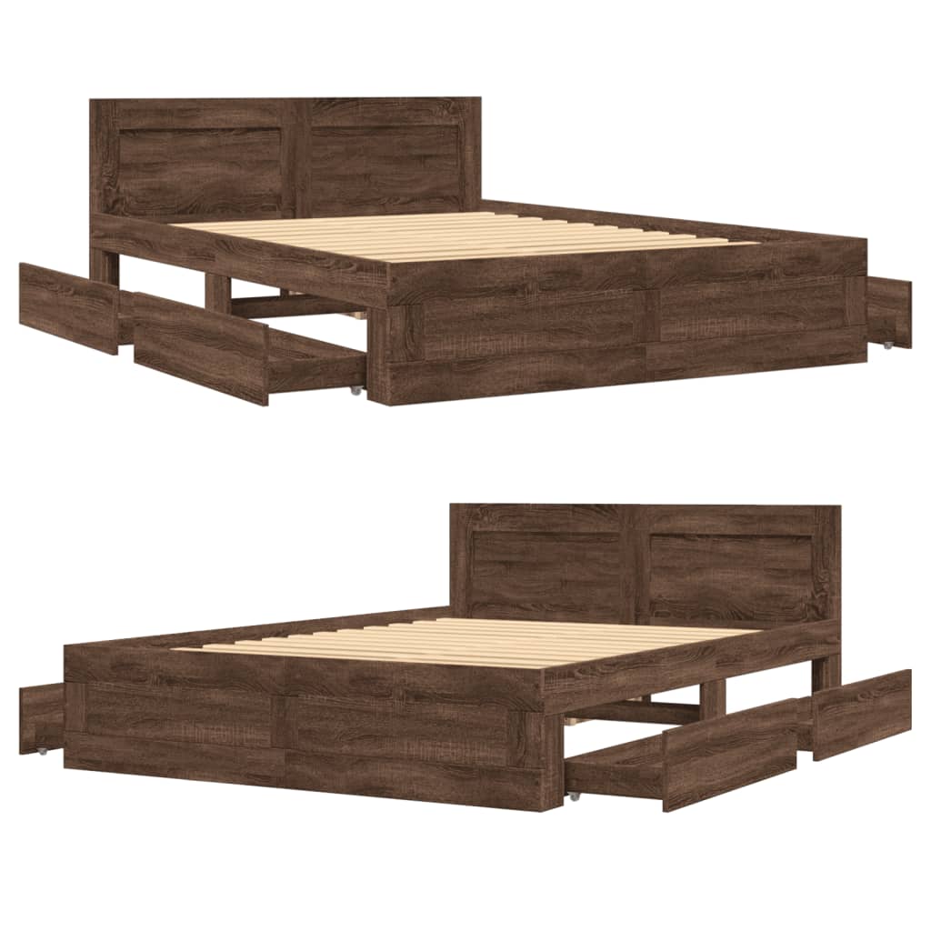 Sengeramme med hodegavl brun eik 140x200 cm konstruert tre