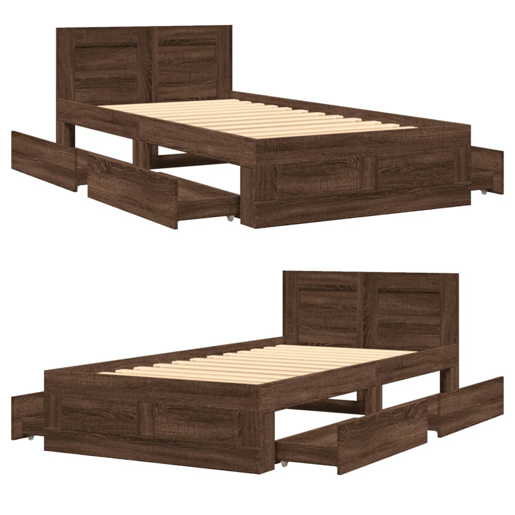 Sengeramme med hodegavl brun eik 75x190 cm konstruert tre