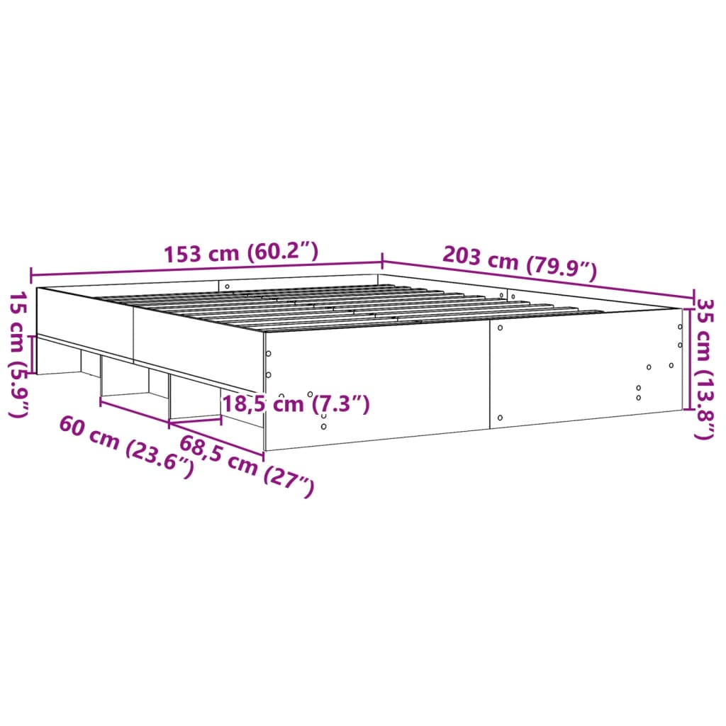Sengeramme hvit 150x200 cm konstruert tre