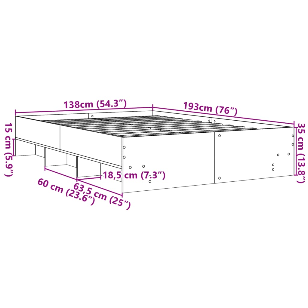 Sengeramme hvit 135x190 cm konstruert tre