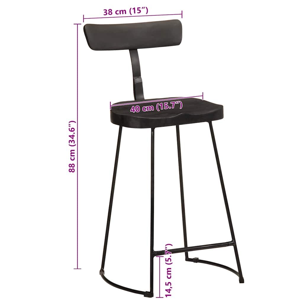 Barkrakker 2 stk svart 49x43x88 cm heltre mango