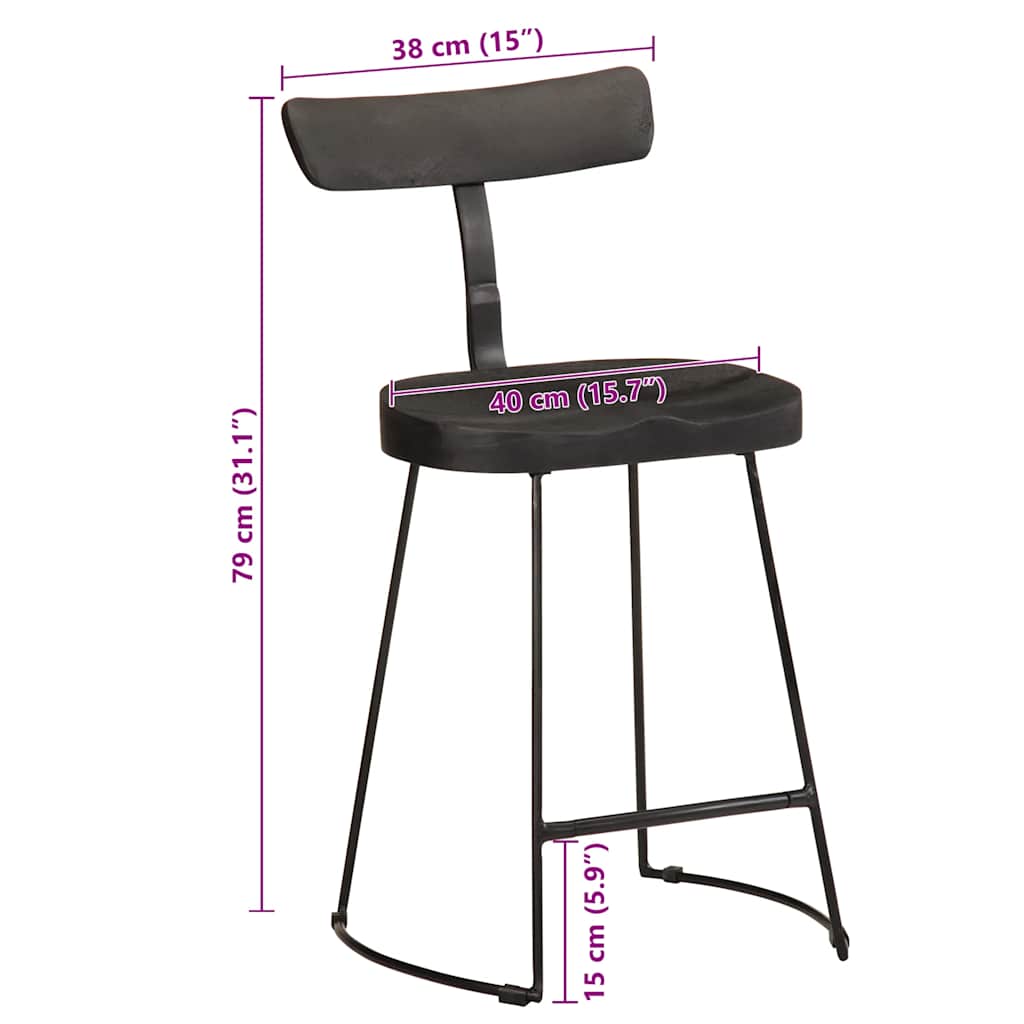 Barkrakker 2 stk svart 49x43x79 cm heltre mango