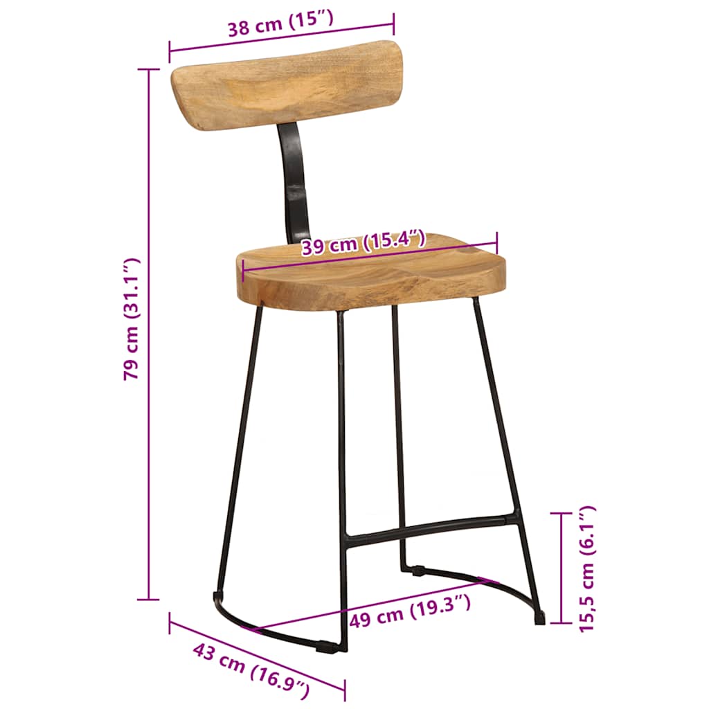 Barkrakker 2 stk 49x43x79 cm heltre mango
