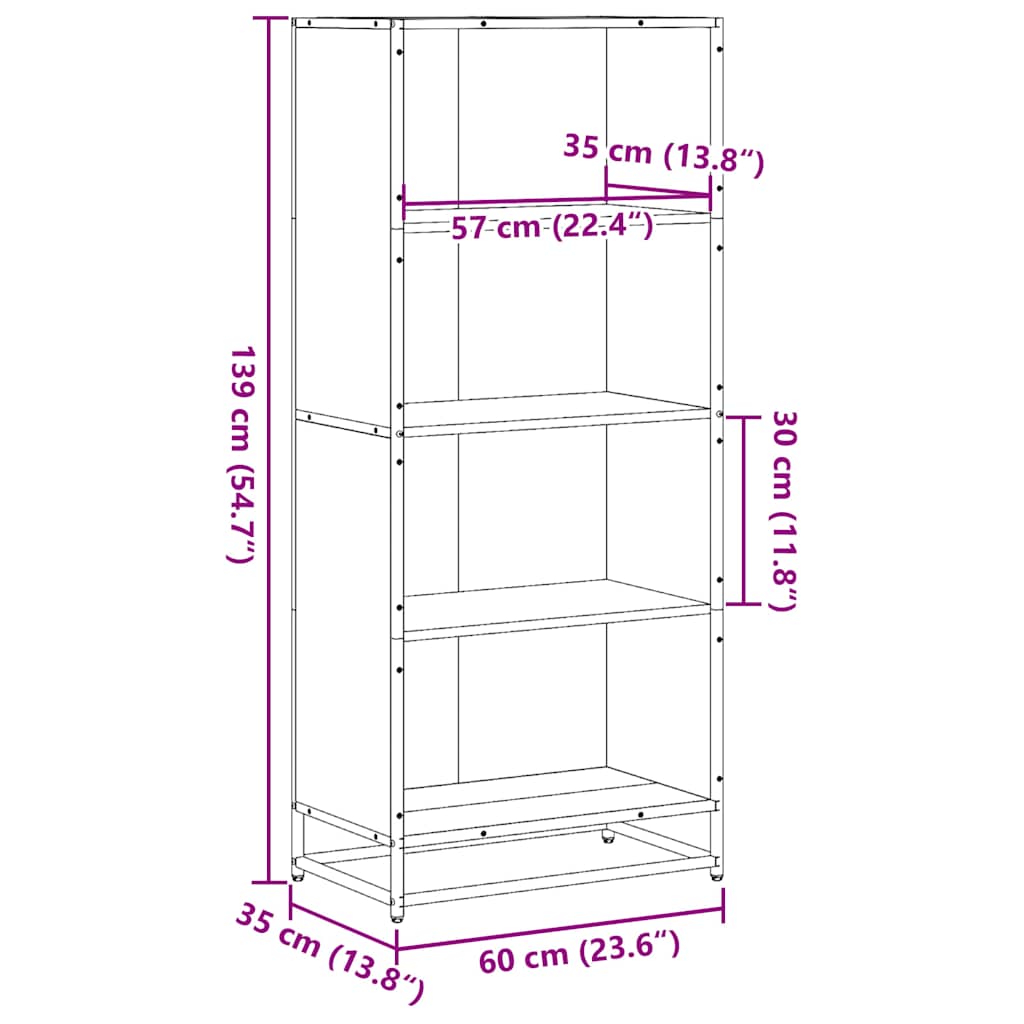 Bokhylle sonoma eik 60x35x139 cm konstruert tre