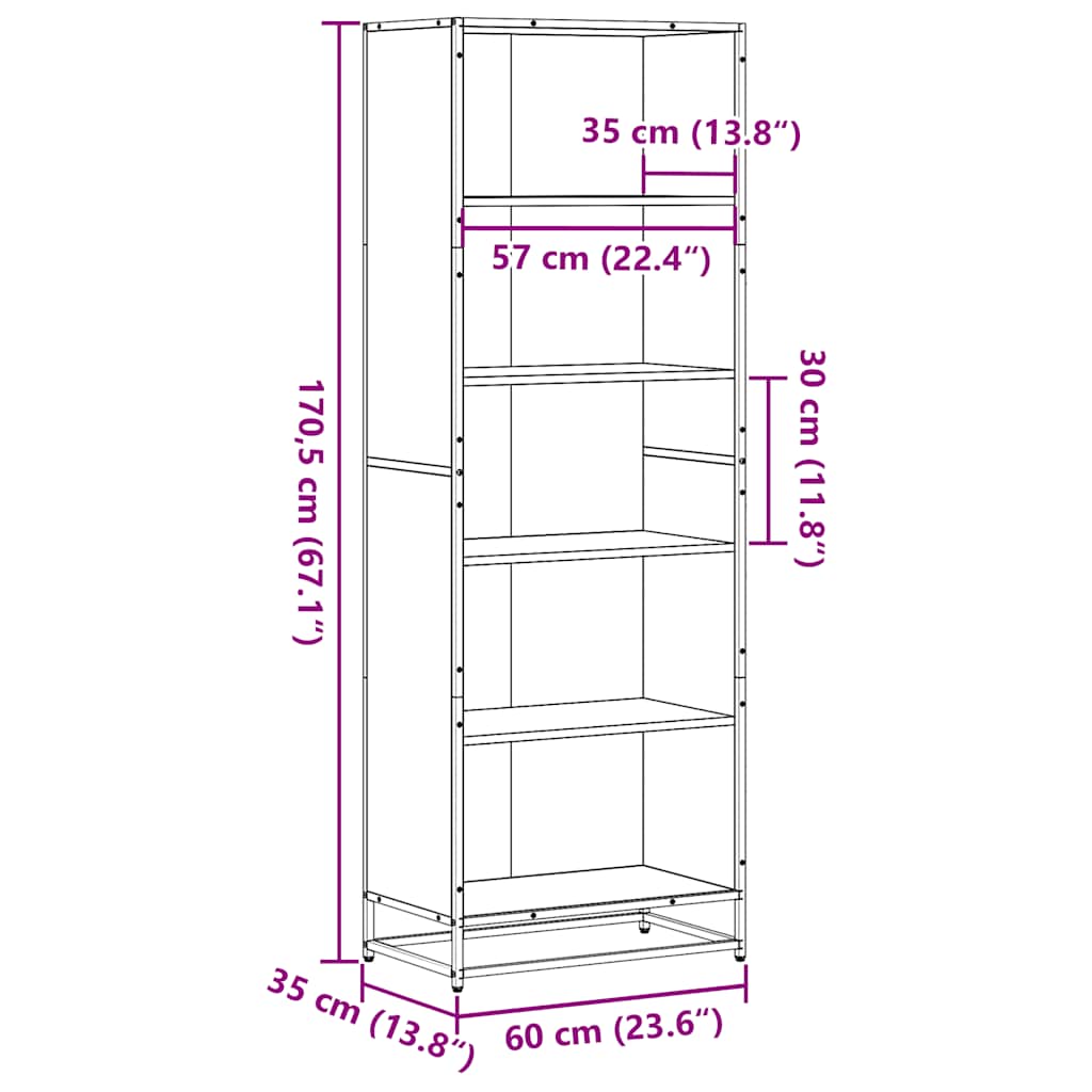 Bokhylle sonoma eik 60x35x170,5 cm konstruert tre