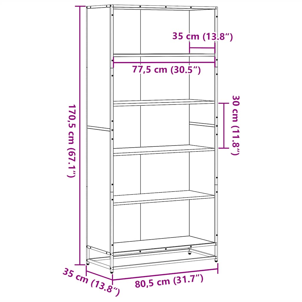 Bokhylle sonoma eik 80,5x35x170,5 cm konstruert tre