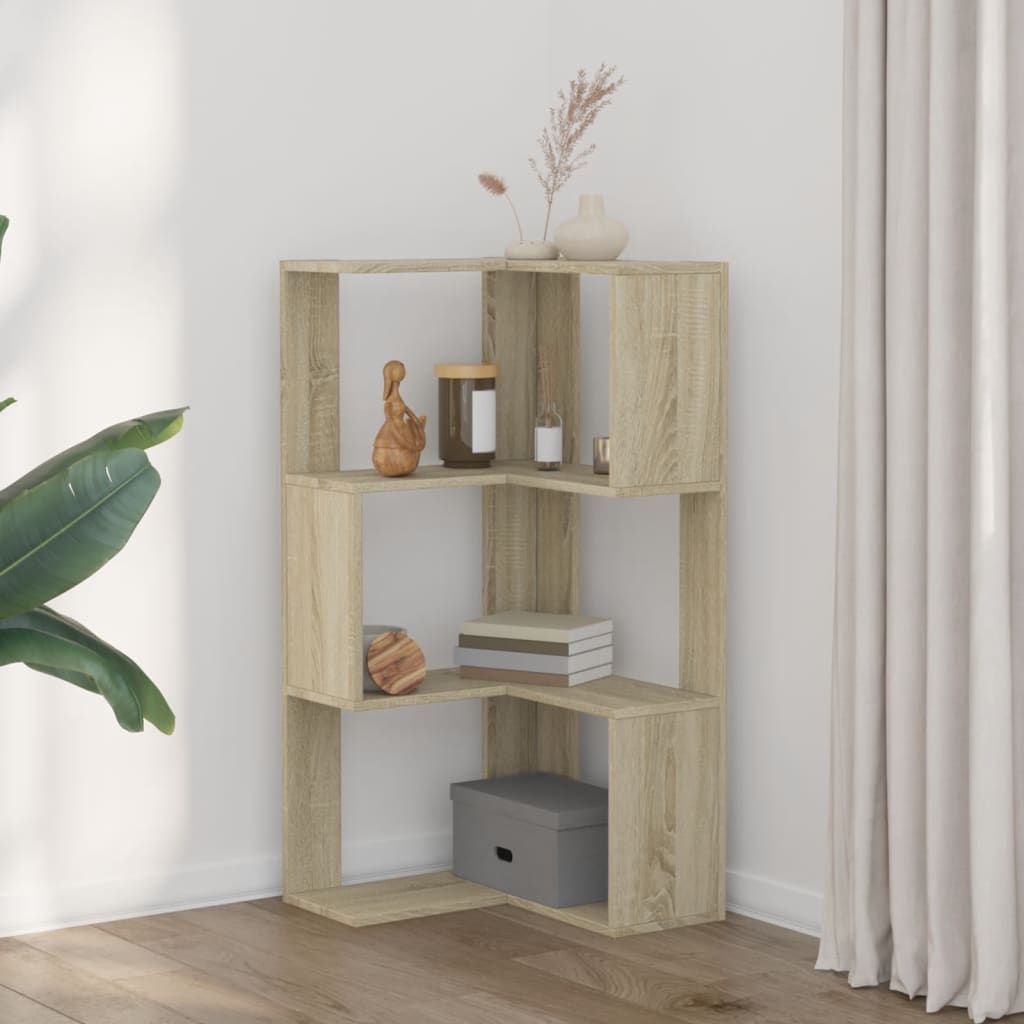 Bokhylle hjørne 3 lag sonoma eik 50x50x102 cm konstruert tre