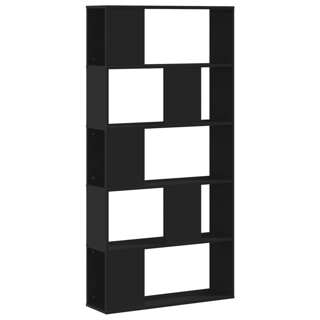 Bokhylle 5 etasjer svart 80,5x23,5x162,5 cm konstruert tre