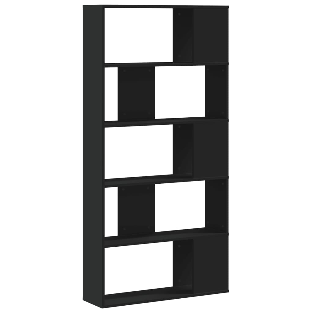 Bokhylle 5 etasjer svart 80,5x23,5x162,5 cm konstruert tre
