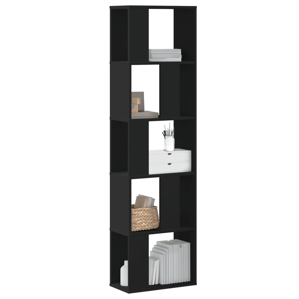 Bokhylle 5 etasjer svart 45x23,5x162,5 cm konstruert tre
