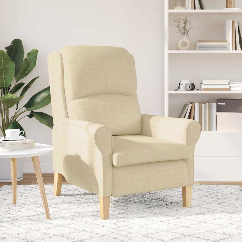 Moderne lenestol Krem Stoff og tre Medium Kremfarget lenestol