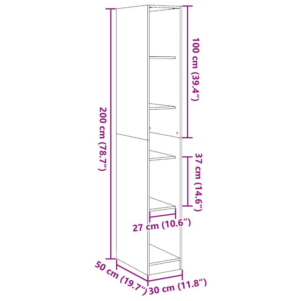 Garderobe brun eik 30x50x200 cm konstruert tre
