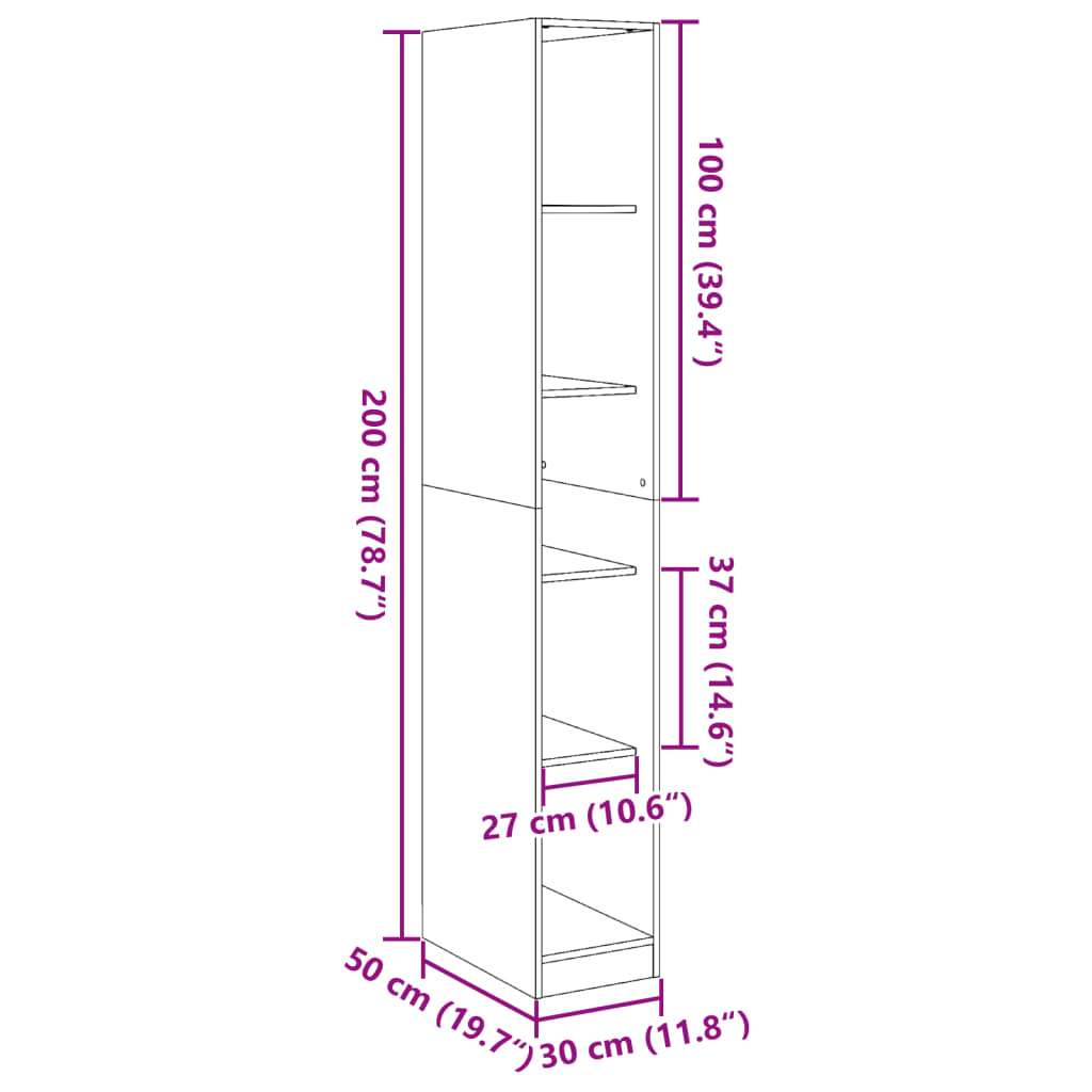 Garderobe artisan eik 30x50x200 cm konstruert tre