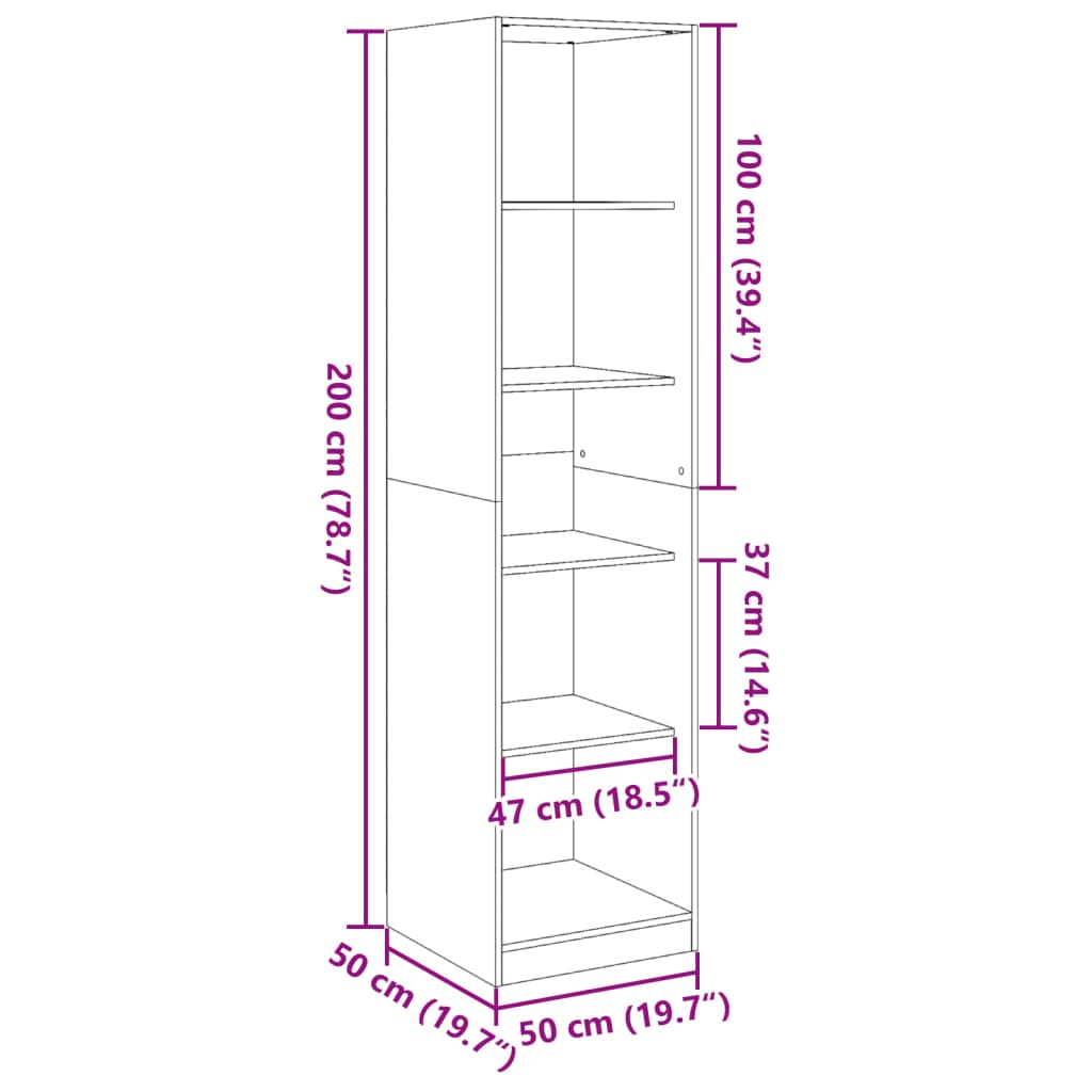 Garderobe artisan eik 50x50x200 cm konstruert tre