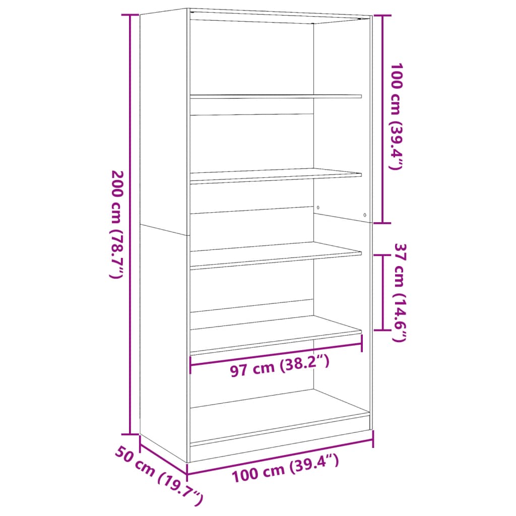 Garderobe brun eik 100x50x200 cm konstruert tre