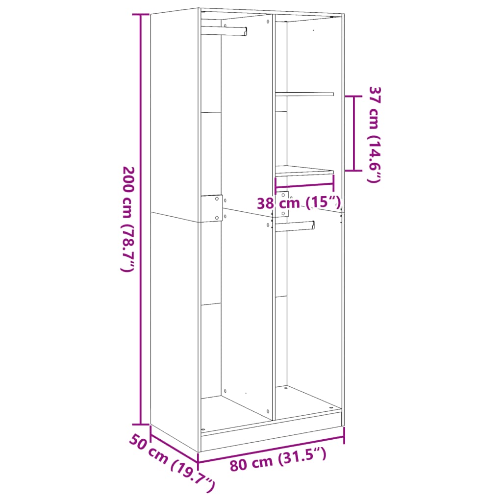 Garderobe artisan eik 80x50x200 cm konstruert tre