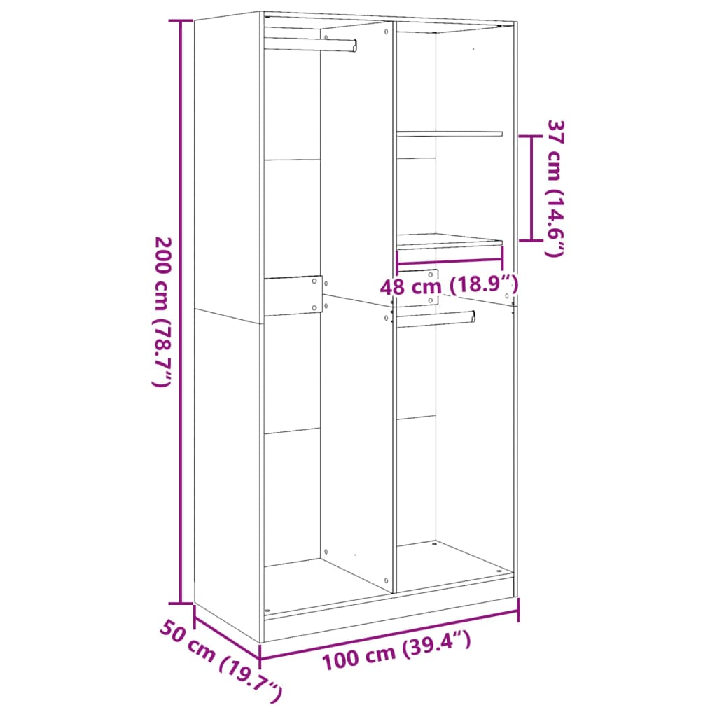 Garderobe brun eik 100x50x200 cm konstruert tre