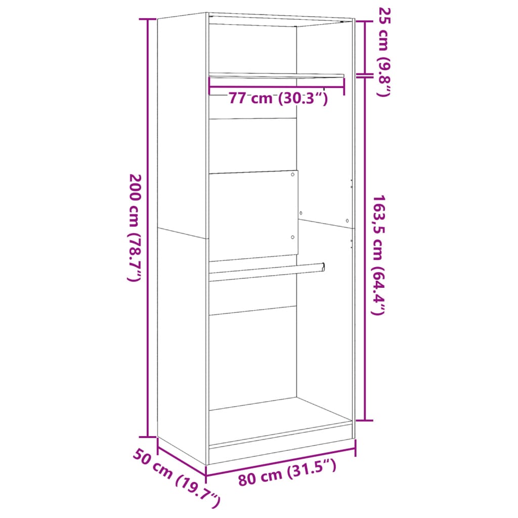 Garderobe brun eik 80x50x200 cm konstruert tre