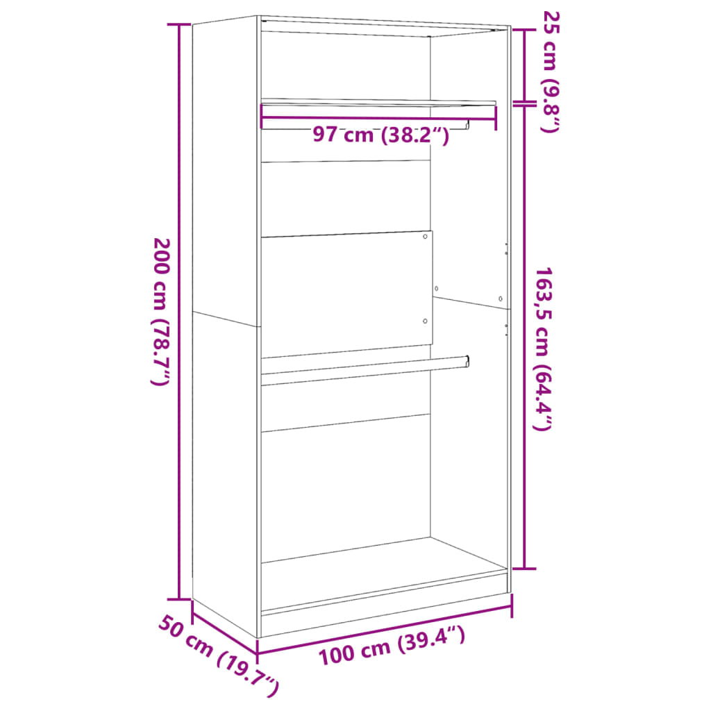 Garderobe brun eik 100x50x200 cm konstruert tre