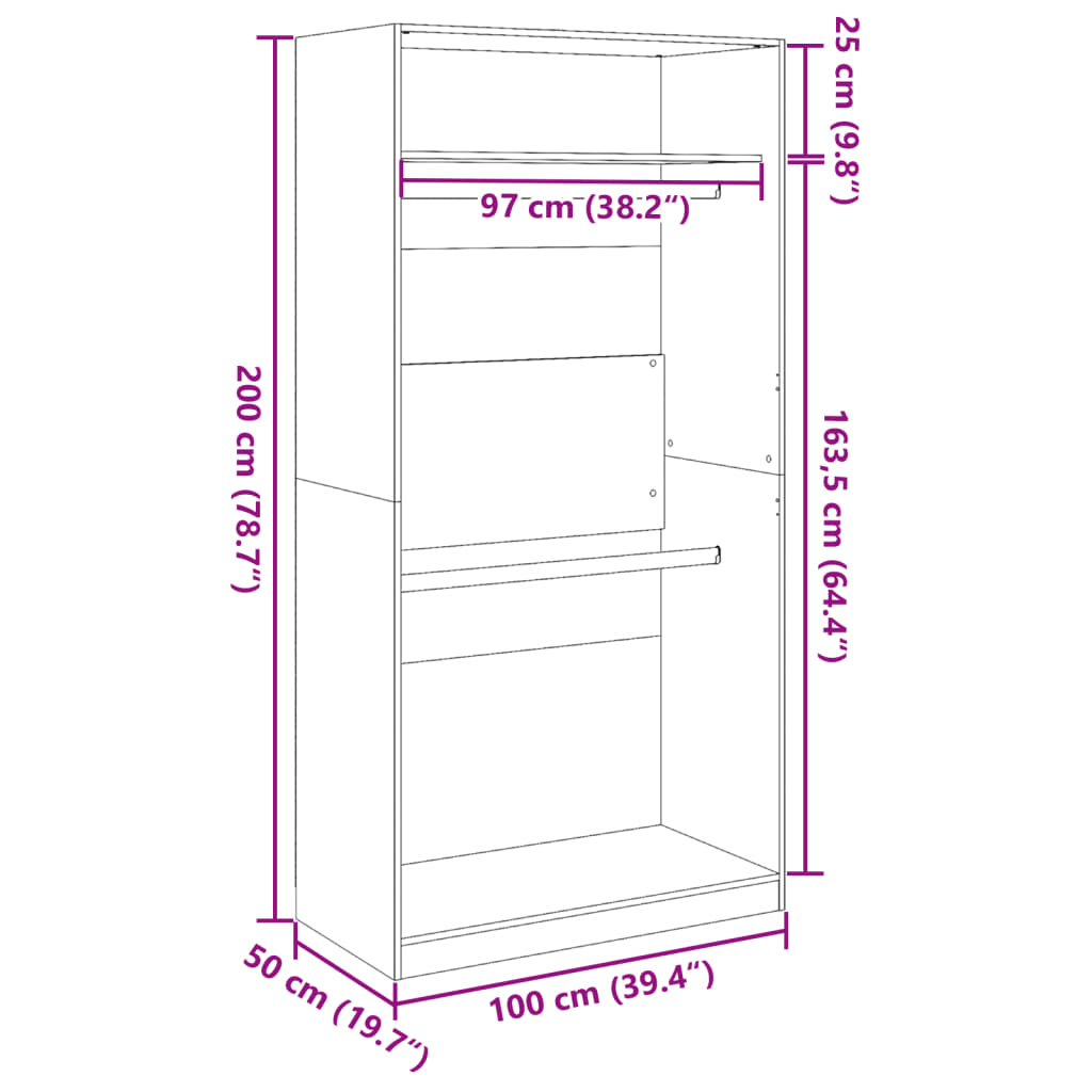 Garderobe artisan eik 100x50x200 cm konstruert tre