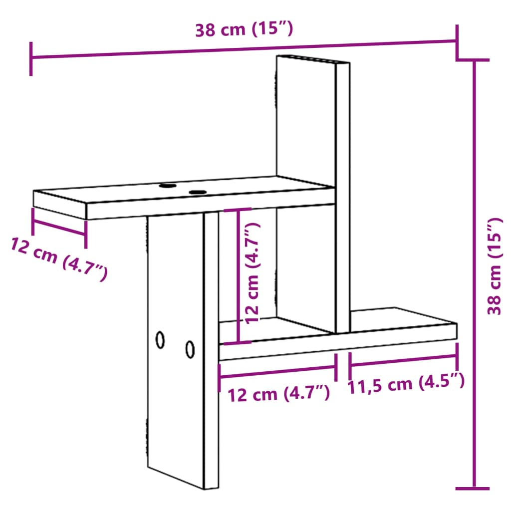Vegghyller 2 stk sonoma eik 38x12x38 cm sponplate
