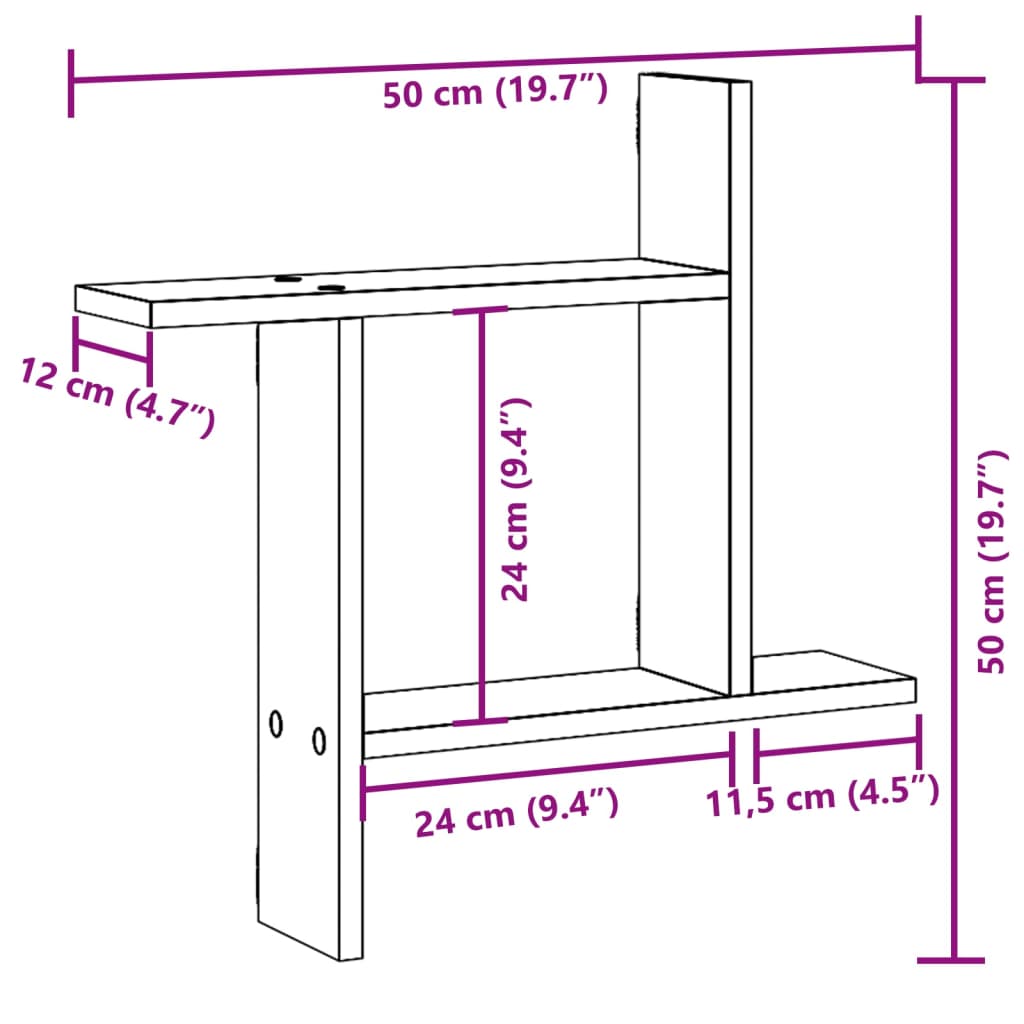 Vegghyller 2 stk sonoma eik 50x12x50 cm konstruert tre