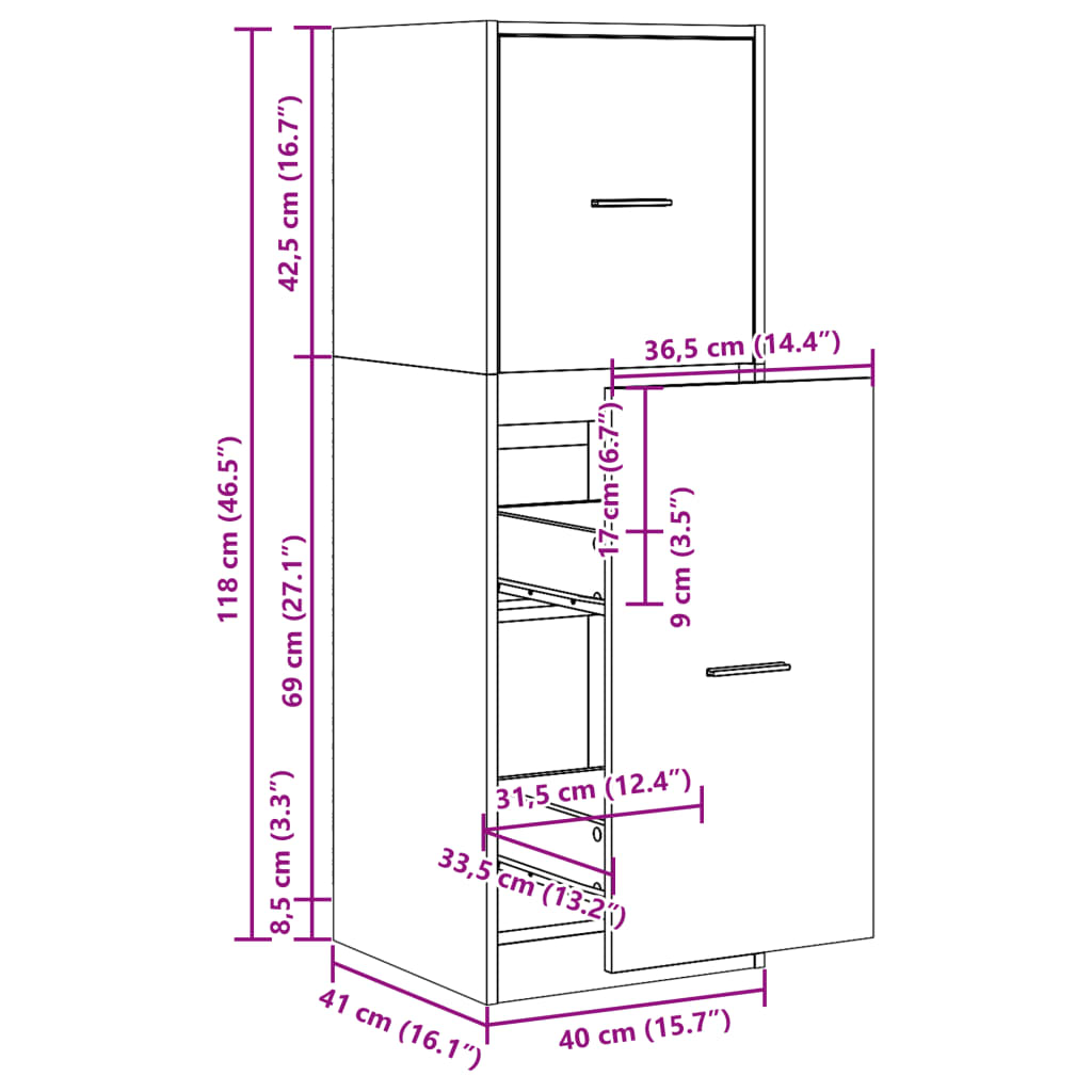 Apotekskap sonoma eik 40x41x118 cm konstruert tre