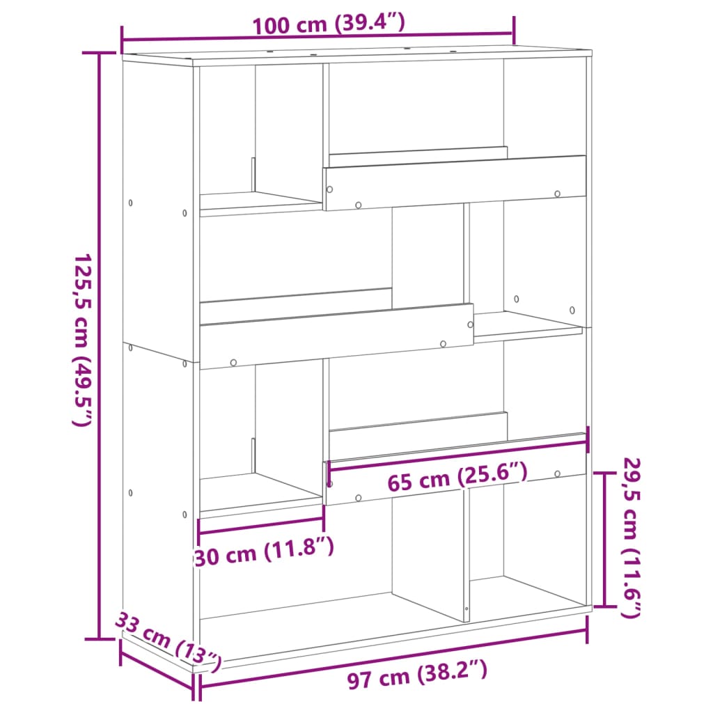 Bokhylle sonoma eik 100x33x125,5 cm konstruert tre