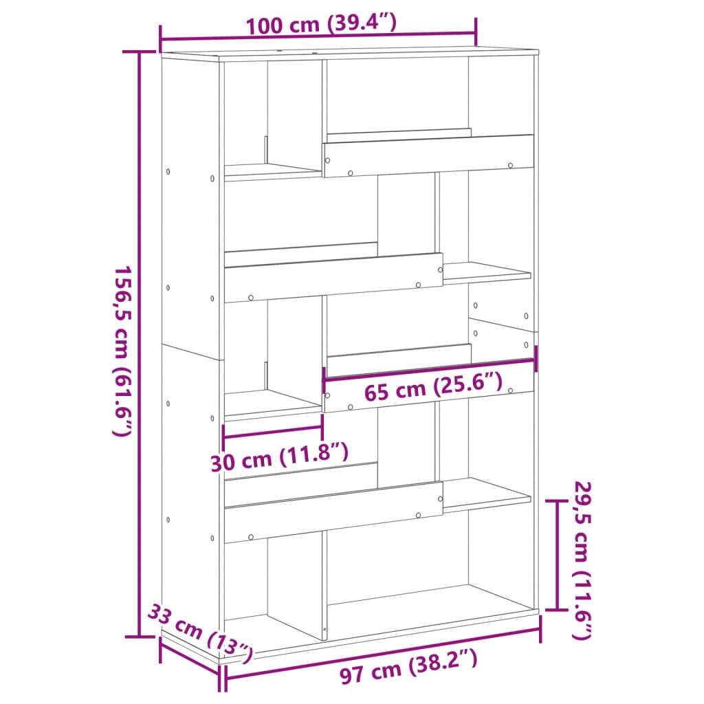 Bokhylle sonoma eik 100x33x156,5 cm konstruert tre
